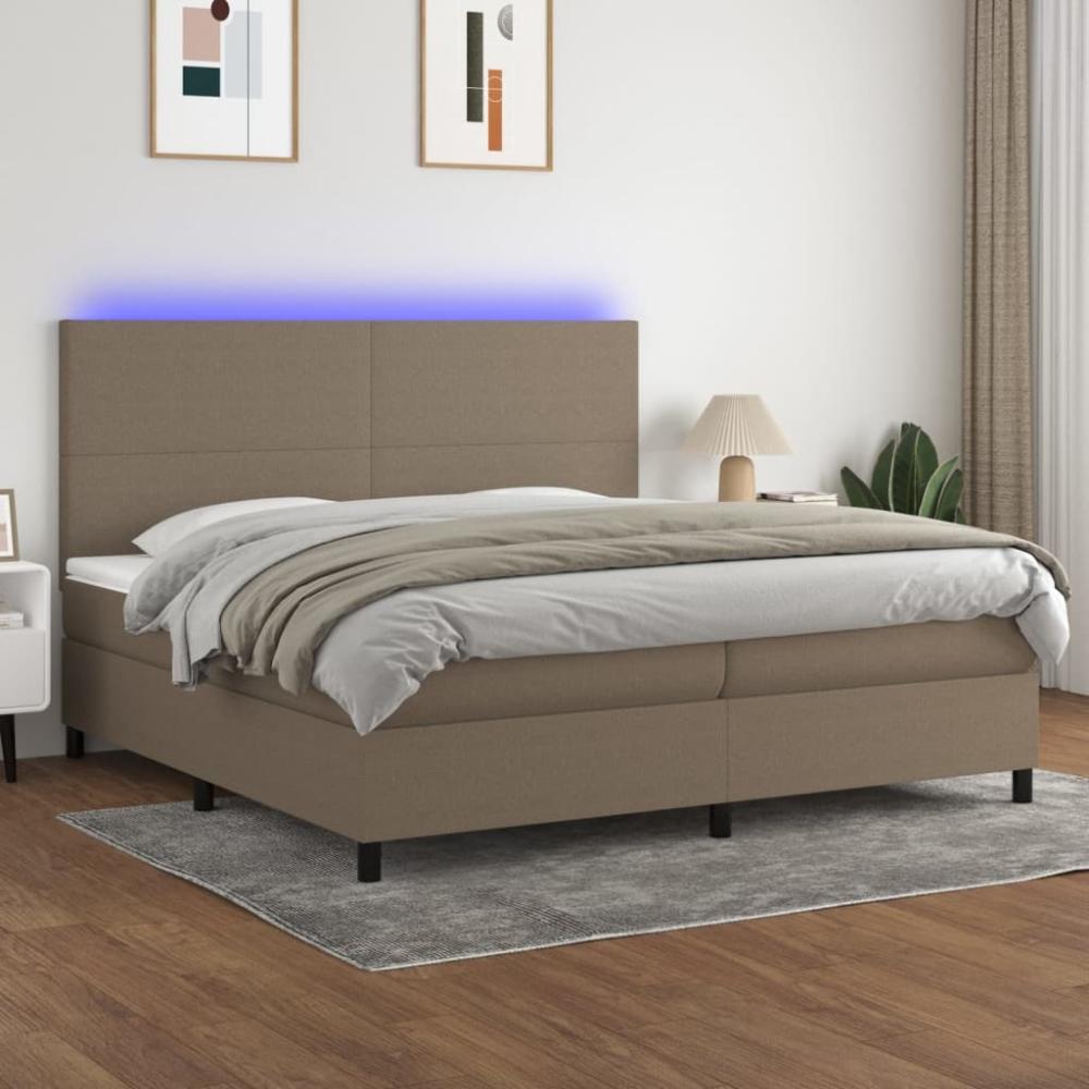 vidaXL Boxspringbett mit Matratze & LED Stoff Taupe 200 x 200 cm, Härtegrad: H2 [3134745] Bild 1