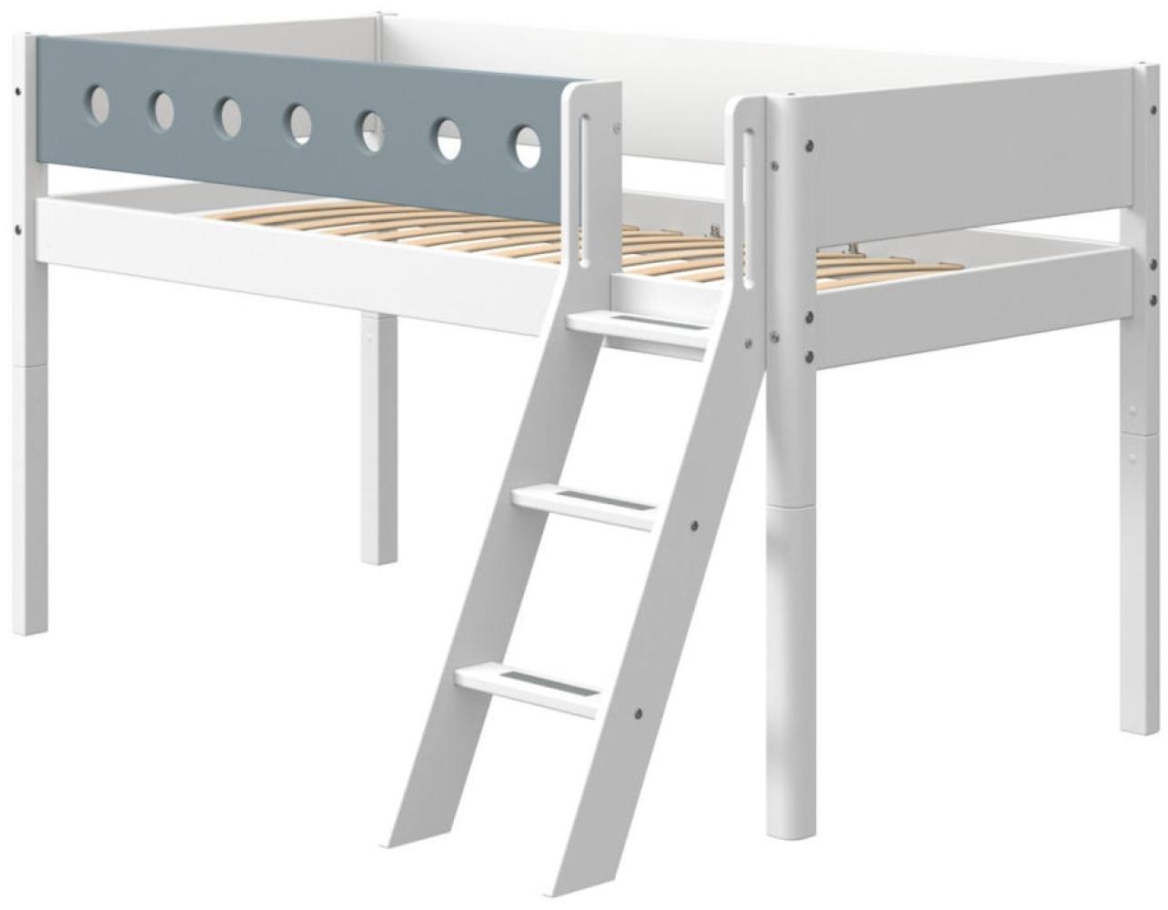 Flexa White Halbhochbett mit schräger Leiter 90x190 cm Weiß / Blau Bild 1