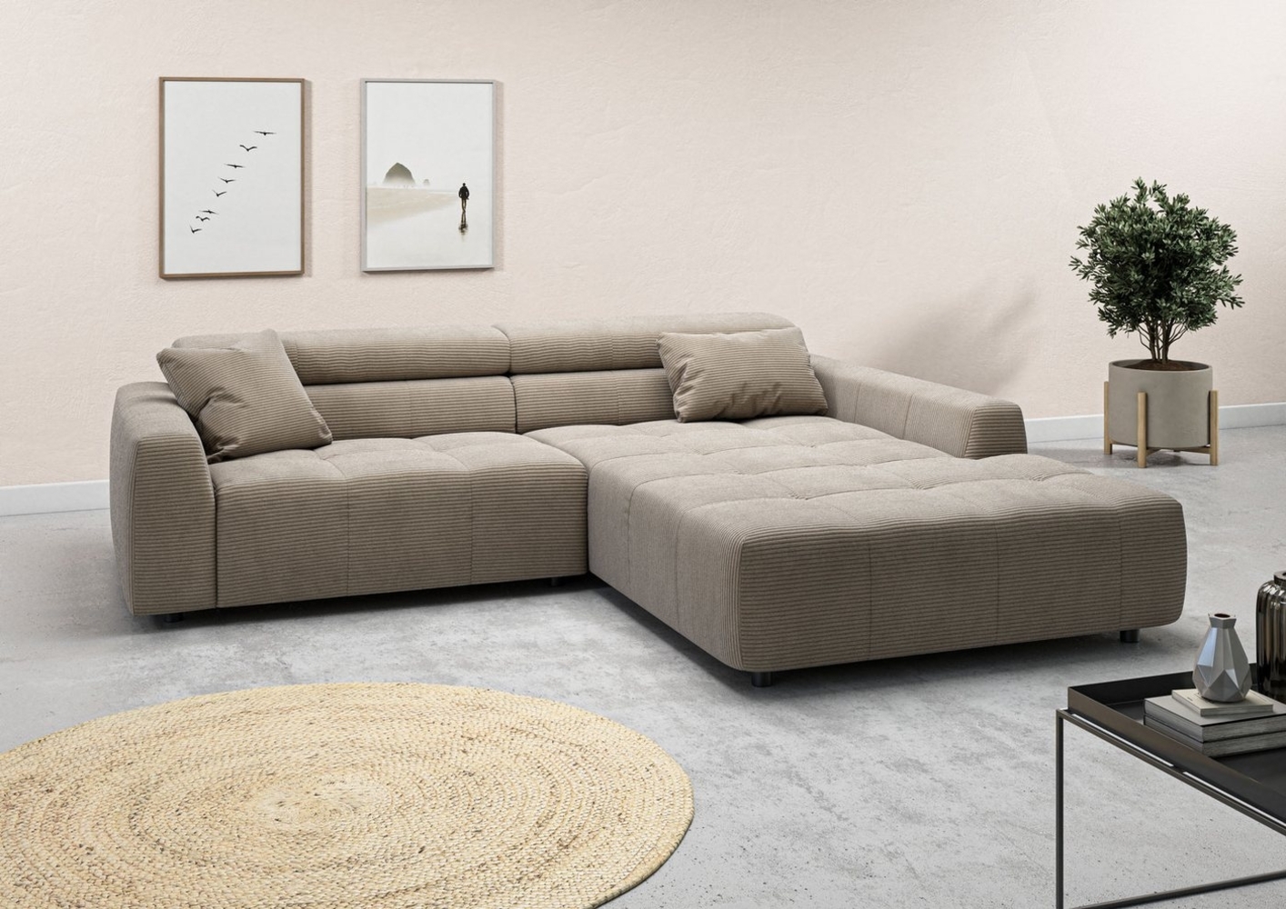 3C Candy Ecksofa Denver auch mit Cord- und Easy care-Bezug, Kopfteilverstellung L-Form, wahlweise. mit motorischer Sitztiefenverstellung Bild 1