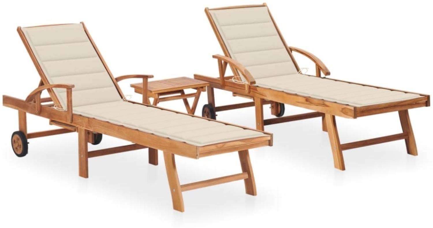 vidaXL Sonnenliegen 2 Stk. mit Tisch und Auflagen Massivholz Teak 3073173 Bild 1