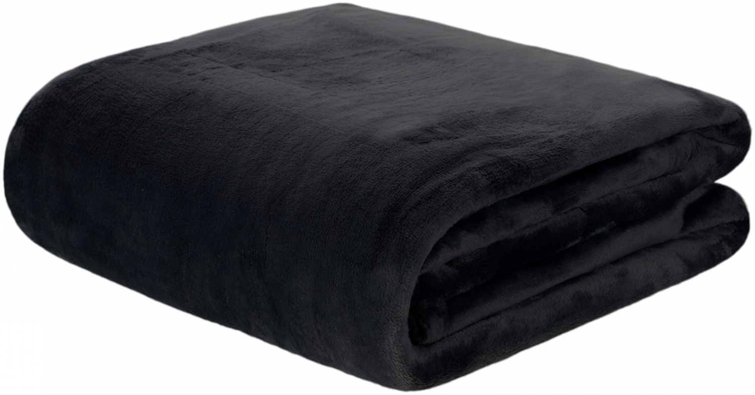 Couchdecke XL » Kuscheldecke 150x200 cm » hochwertige Flanelldecke » Microfaser Wohndecke » Tagesdecke Flanell - Schwarz Bild 1