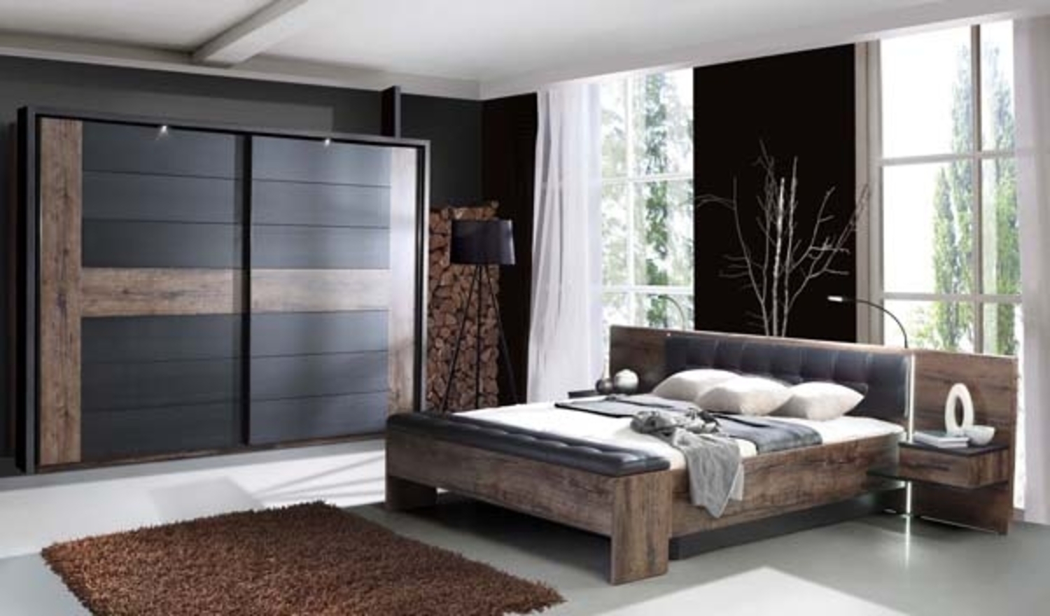 Schlafzimmer Set Bett Kleiderschrank schlammeiche schwarzeiche Bild 1