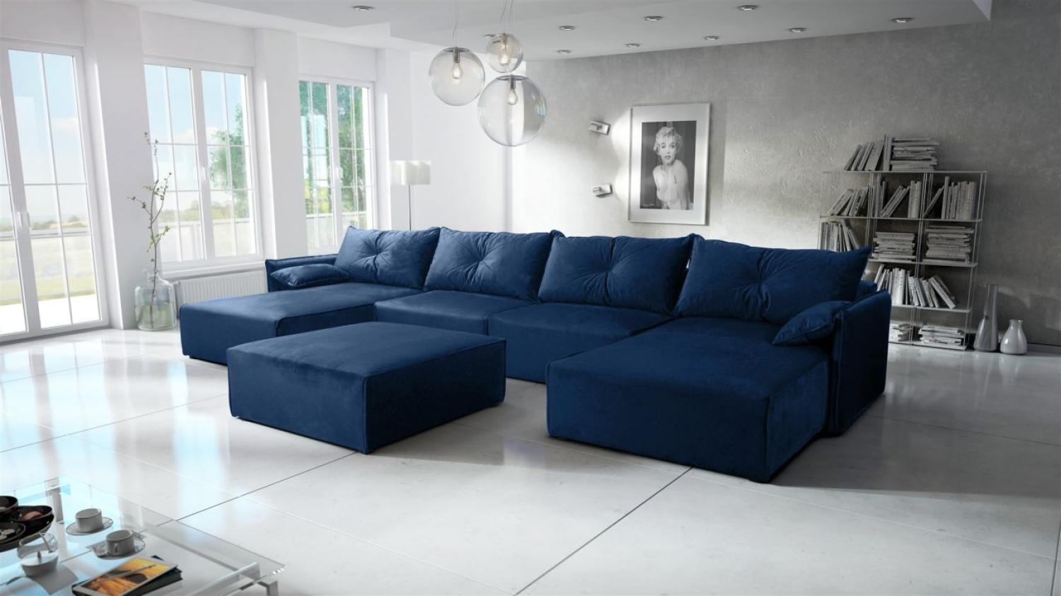 Wohnlandschaft mit Schlaffunktion HUNTER in Stoff Royal Blau Inkl. Hocker Bild 1