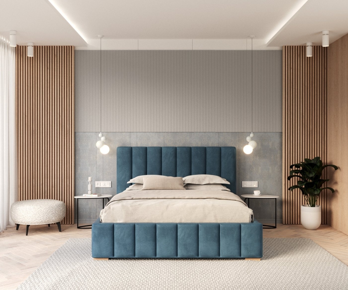 FDM Polsterbett Stauraumbett Bettgestell 90x200, 120x200, 140x200, 160x200, 180x200cm (MADE IN EU - mit hochwertigem Velours Bezug, Bettrahmen, Bett, Optional mit Matratze bestellbar, mit großen gepolsterten Kopfteil, mit Bettkasten zum aufklappen), Me... Bild 1