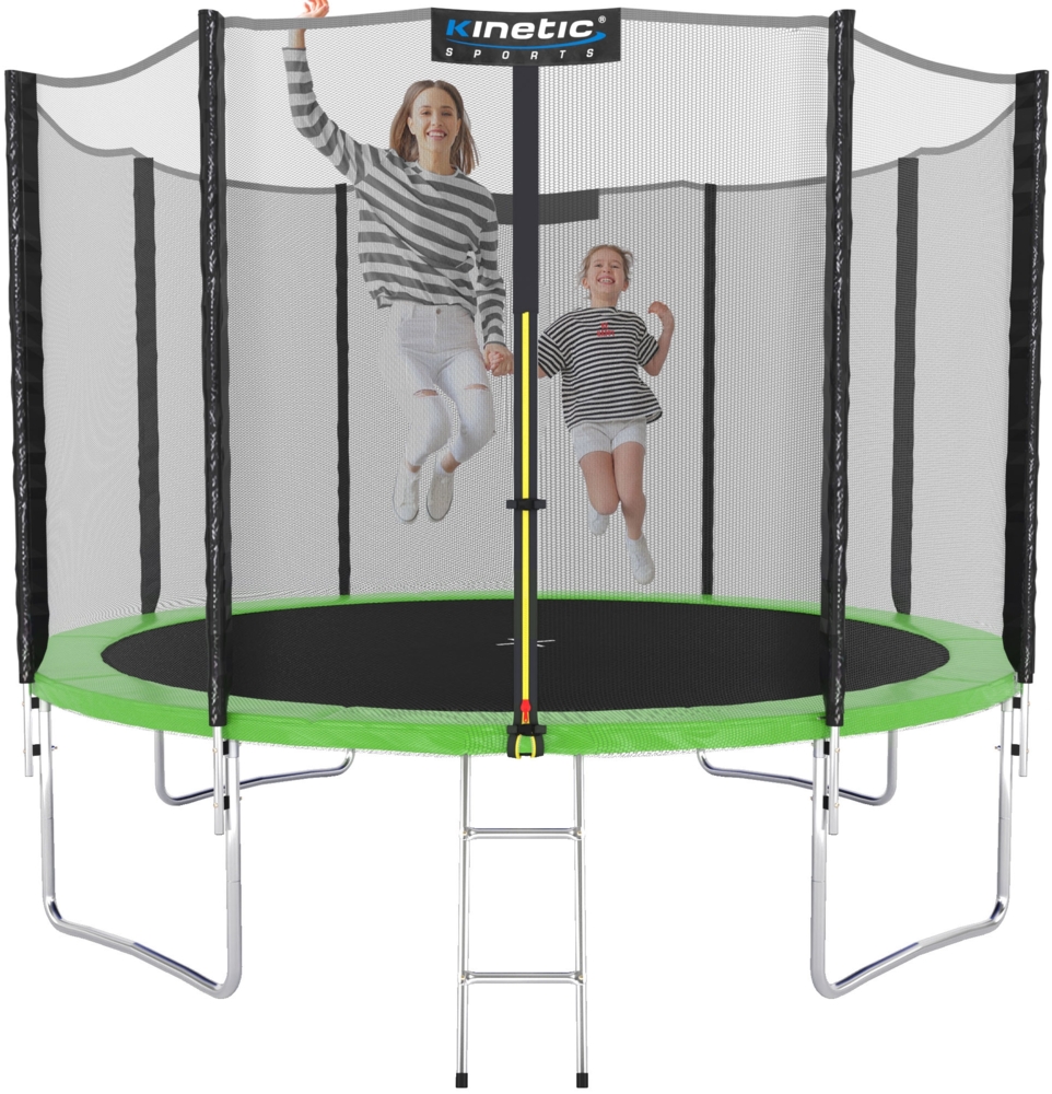 KINETIC SPORTS Trampolin Outdoor SALTO - Kindertrampolin Gartentrampolin Set mit Leiter, Netz, Randpolster, USA Sprungtuch, bis zu 160kg, Grün, Ø 250 cm Bild 1