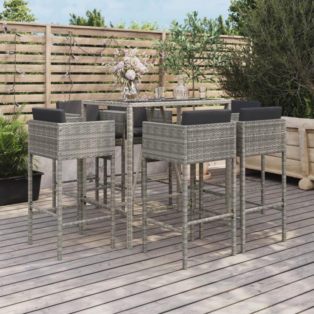 vidaXL 7-tlg. Gartenbar-Set mit Kissen Grau Poly Rattan 3200660 Bild 1