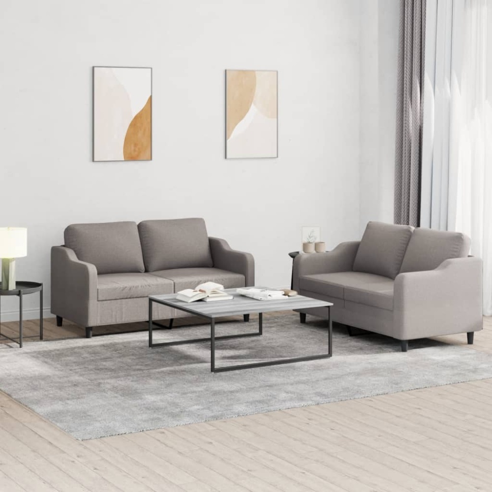 vidaXL 2-tlg. Sofagarnitur mit Kissen Taupe Stoff 3201809 Bild 1