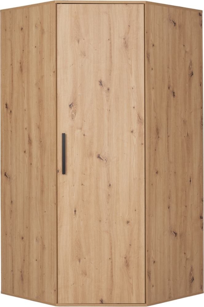 Marmex Möbel Arti 02B Eckschrank, Eckkleiderschrank mit Kleiderstange und Einlegeböden, geräumiger Eckkleiderschrank, großer Kleiderschrank, laminierte Spanplatte, artisan Eiche, 91,9x183,2x91,9 cm Bild 1