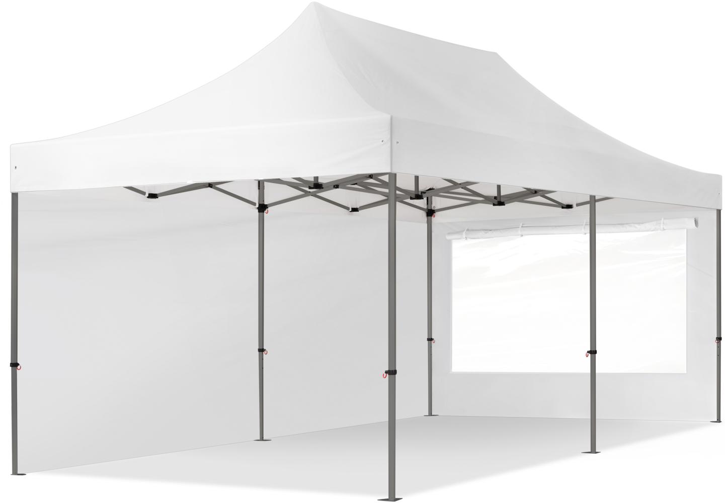 3x6 m Faltpavillon, PREMIUM Stahl 40mm, Seitenteile mit Panoramafenstern, weiß Bild 1