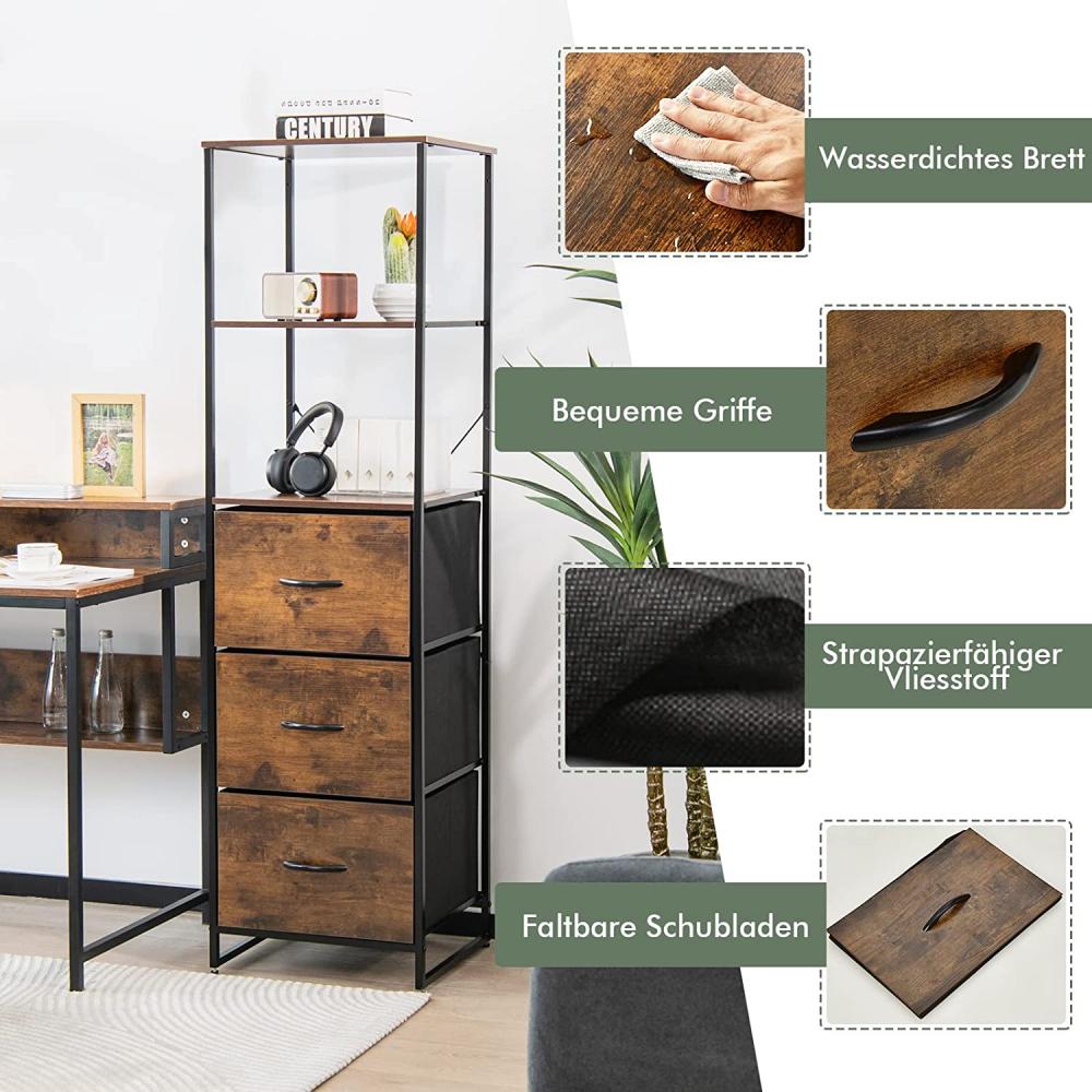 COSTWAY Standregal Bücherregal Aufbewahrungsschrank mit 3 offenen Regalen und 3 Schubladen, Kommode Holz für Wohnzimmer, Arbeitszimmer 43x39x156cm Bild 1