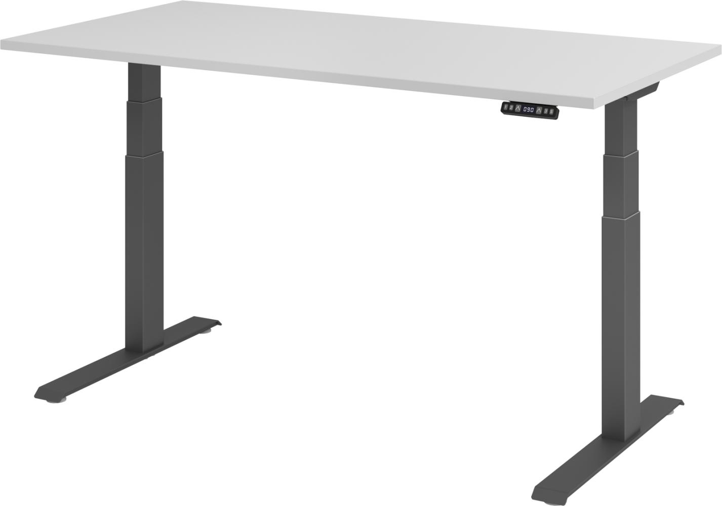 bümö elektrisch höhenverstellbarer Schreibtisch 160x80 cm in grau, Gestell graphit mit Memory-Steuerung, elektrischer Bürotisch höhenverstellbar Gaming Tisch, XDKB16-5-G Bild 1