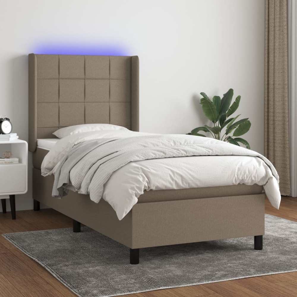 vidaXL Boxspringbett mit Matratze & LED Taupe 90x190 cm Stoff 3138281 Bild 1