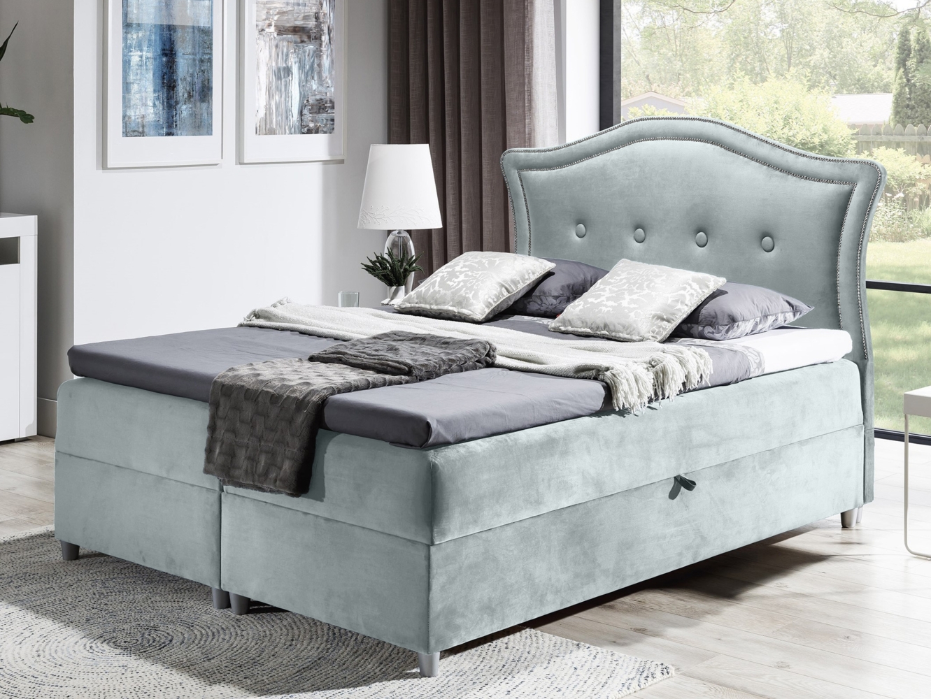 99rooms Lulu Boxspringbett 160x200 cm Velours FRENCH VELVET Pastellblau Bild 1