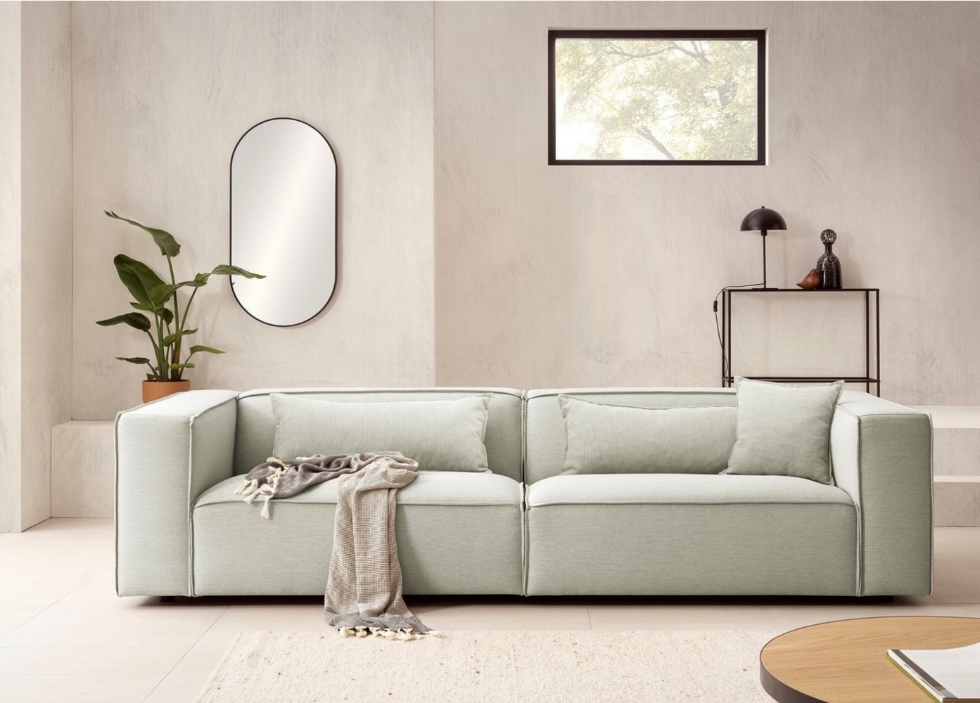 LeGer Home by Lena Gercke 3-Sitzer PIARA, Couch mit Kedernaht, Sofa in Cord, Leinenoptik o. Strukturstoff, schwarze Füße, bequemer Sitzkomfort Bild 1