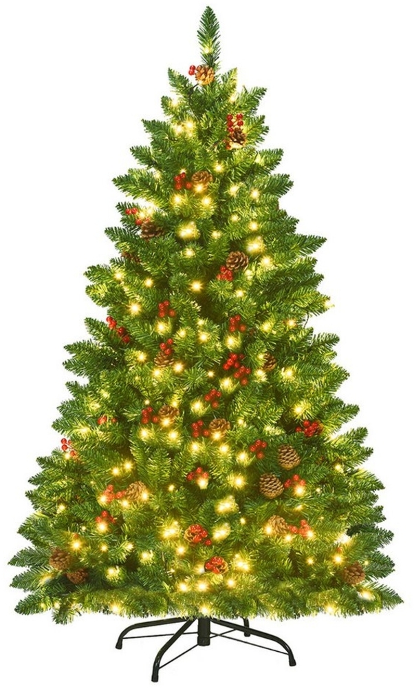 KOMFOTTEU Künstlicher Weihnachtsbaum, mit LED-Licht/Tannenzapfen/roten Beeren, 135 cm Bild 1