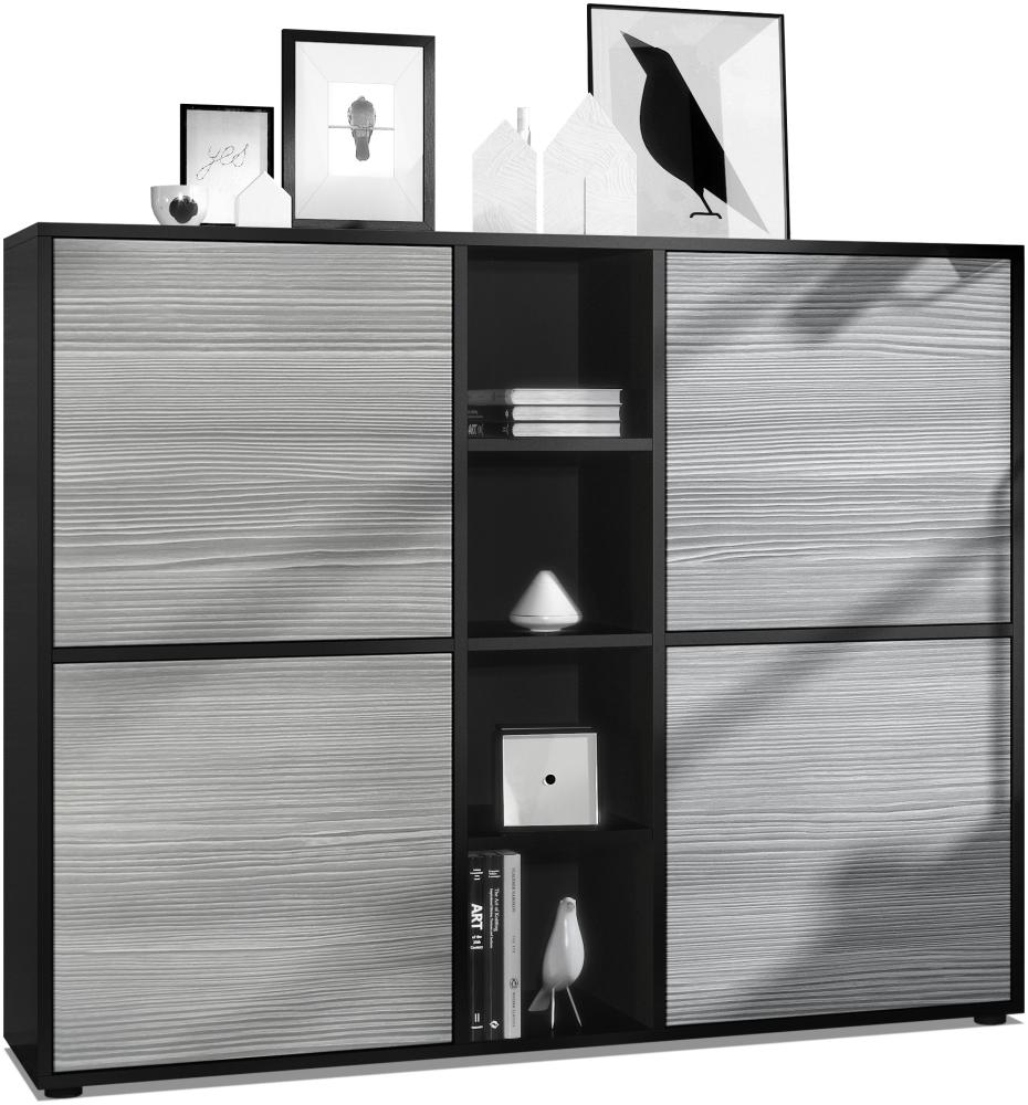 Vladon Highboard Cuba V3, Schwarz matt/Avola-Anthrazit - Moderne Anrichte mit 12 Fächern (130,5 x 105,5 x 35,5 cm) Bild 1