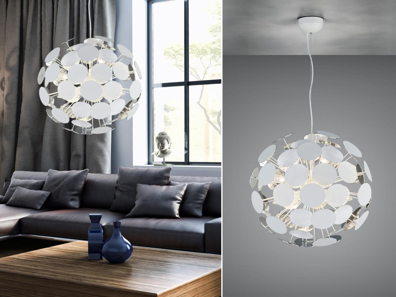 Ausgefallene LED Pendelleuchte mit Lampenschirm Weiß-Silber, Ø 54cm Bild 1