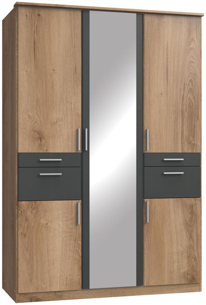 Kleiderschrank >Kalindi III< in Plankeneiche Graphit - 135x198x58cm (BxHxT) Bild 1