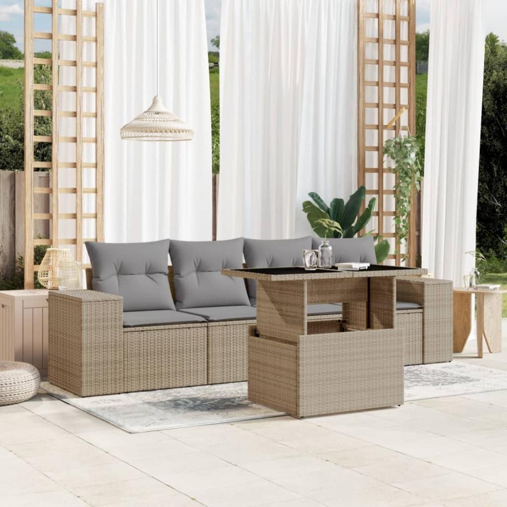 vidaXL 5-tlg. Garten-Sofagarnitur mit Kissen Beige Poly Rattan 3268989 Bild 1