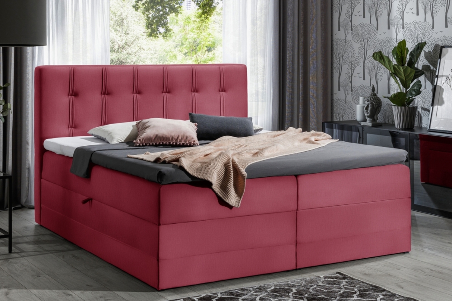 99rooms Hugo Boxspringbett Velours MONOLITH 200x200 cm Bordeaux Bild 1
