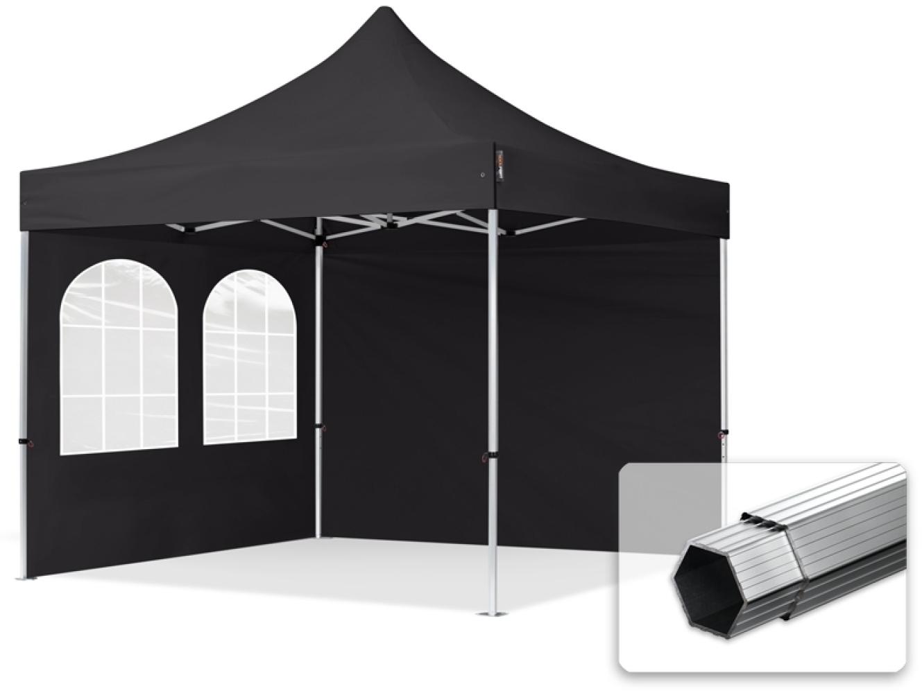 3x3 m Faltpavillon PROFESSIONAL Alu 40mm, Seitenteile mit Sprossenfenstern, schwarz Bild 1