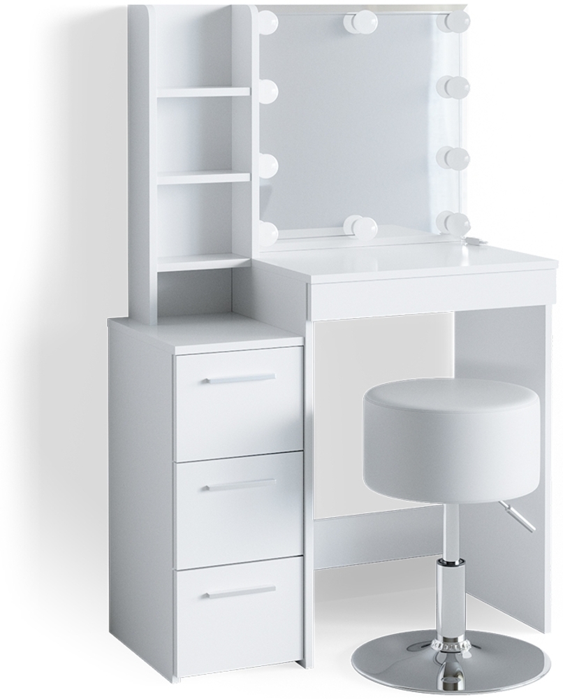 Schminktisch Meryl Weiß 80 cm mit LED Beleuchtung und Hocker Vicco Bild 1