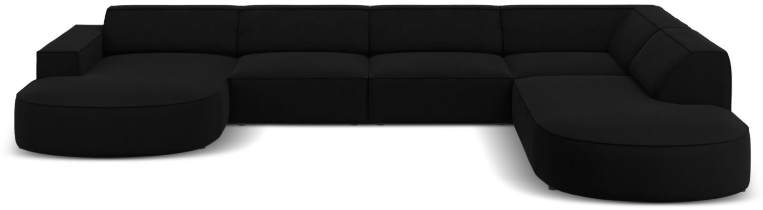 Micadoni 7-Sitzer Samtstoff Panorama Ecke rechts Sofa Jodie | Bezug Black | Beinfarbe Black Plastic Bild 1