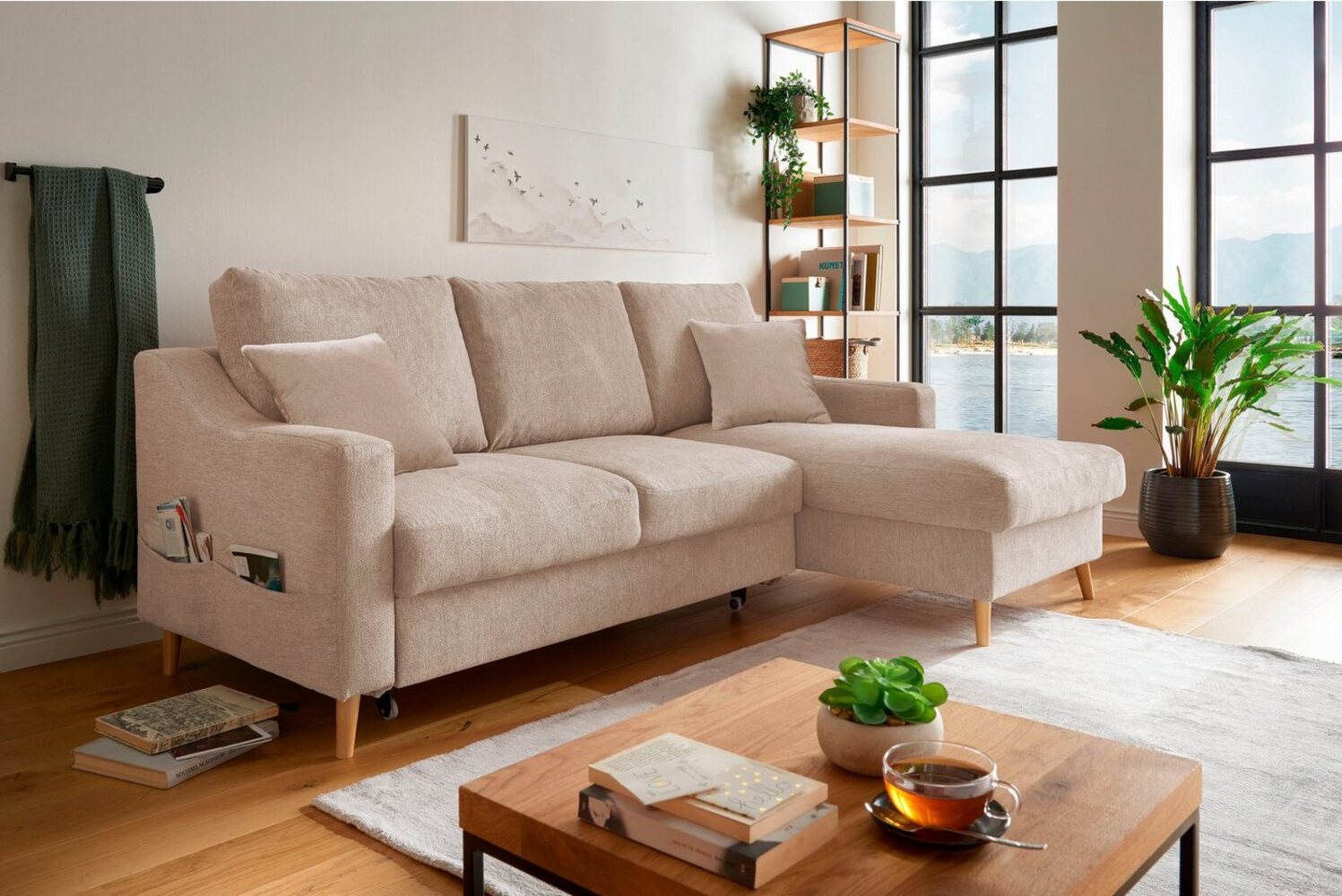 INOSIGN Ecksofa Valentina L-Form, 2 Zierkissen, mit Seitentasche, ausziehbarer Liegefläche, Bettkasten Bild 1