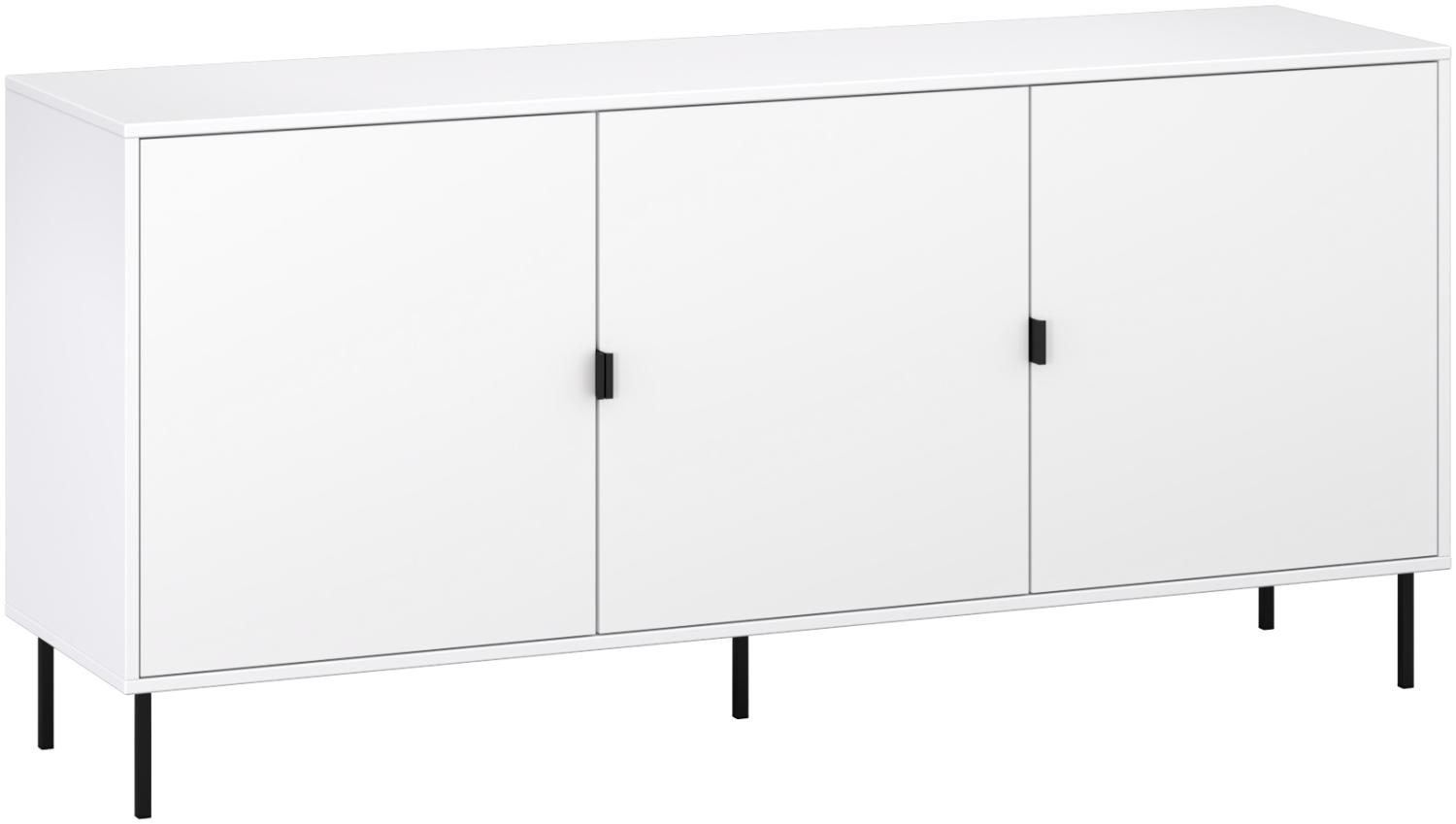Domando Sideboard Rosolina Industrial für Wohnzimmer Breite 160cm, schwarze Designfüße, schwarze Metallgriffe in Weiß Matt Bild 1