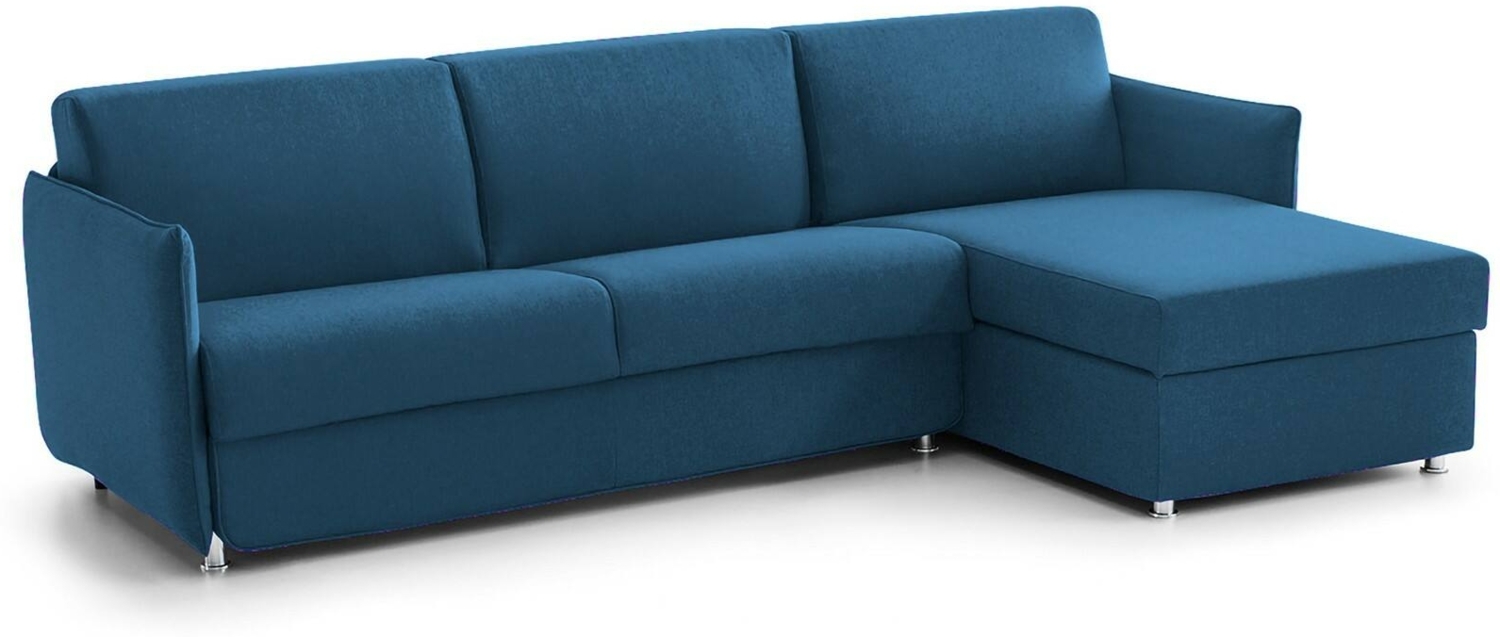 Dmora Schlafsofa mit Halbinsel Sumirago, Wandelbares Ecksofa für das Wohnzimmer, gepolstert, abnehmbar, 100 % Made in Italy-Qualität, 260x160 h90 cm, Blau Bild 1
