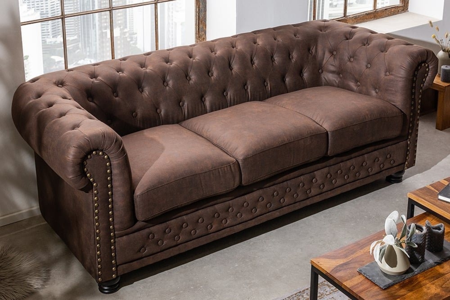 riess-ambiente 3-Sitzer CHESTERFIELD 200cm vintage braun, Einzelartikel 1 Teile, Wohnzimmer · Couch · Microfaser · Federkern · Rundum-Bezug · Design Bild 1