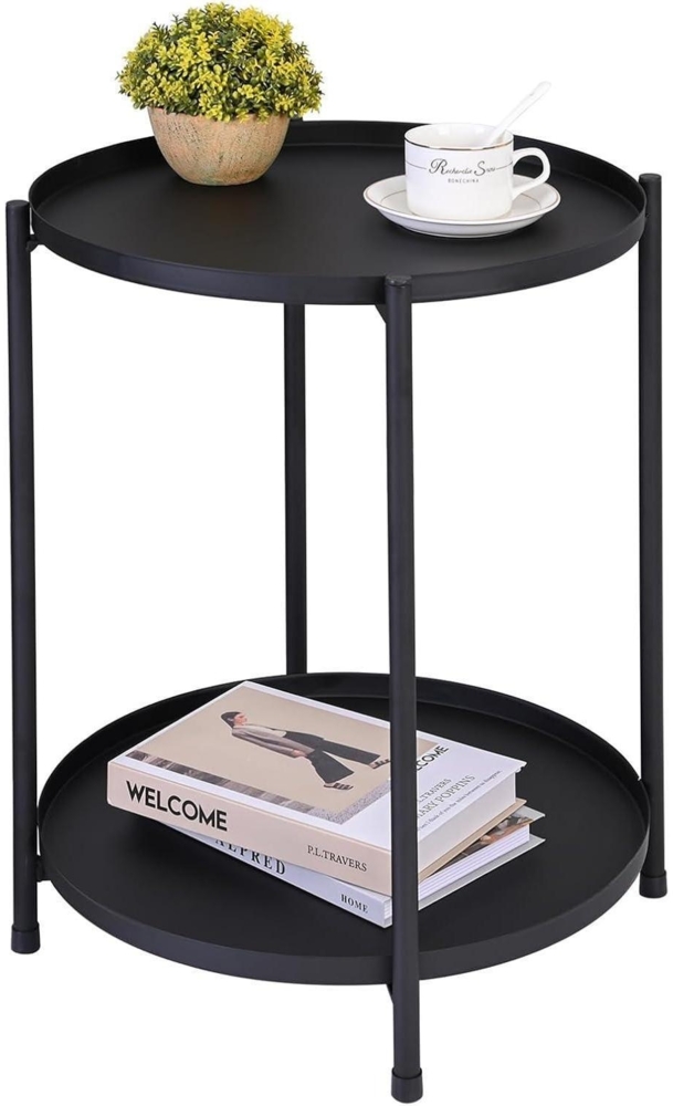 Runder Beistelltisch 2 Ebenen Couchtisch Metalltablett Schwarz Wohnzimmer Bild 1