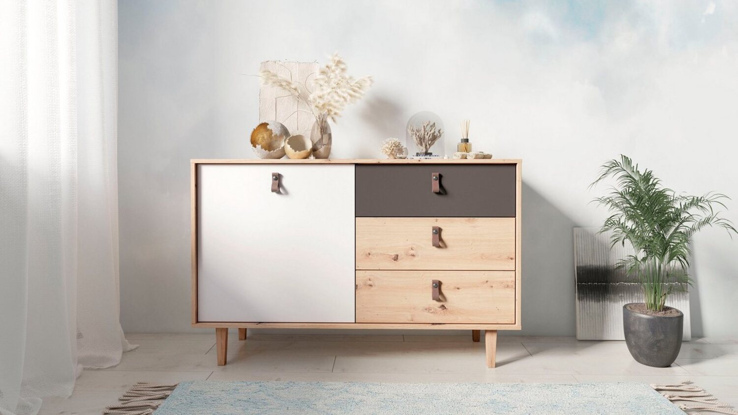 INOSIGN Sideboard Bill, Kommode in 120cm und 180cm Breite, mit Massivholzfüssen, verstellbaren Einlegeböden und Schubkästen für viel Stauraum Bild 1