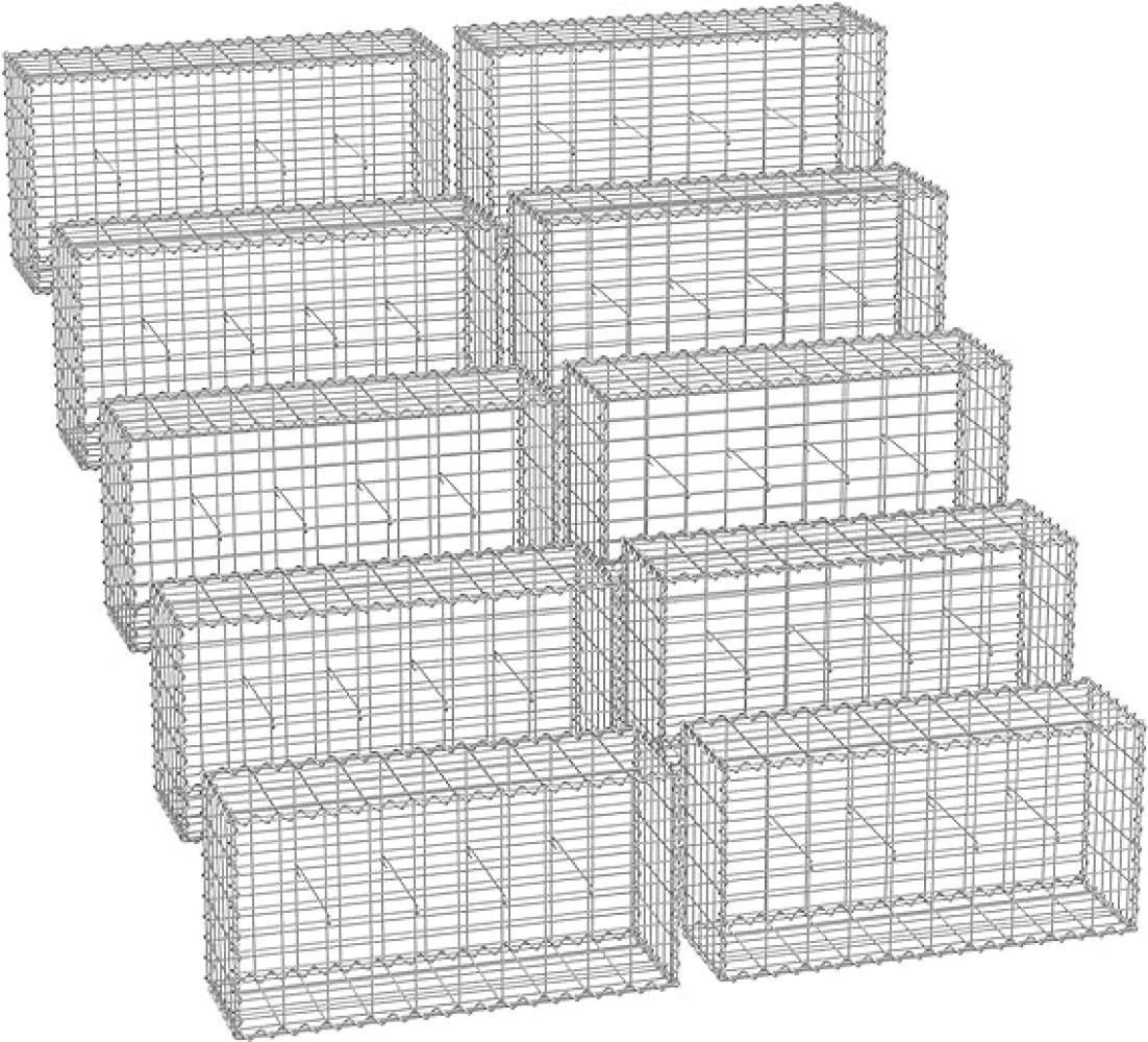 Gabionenkorb, 100 x 50 x 30 cm,10er Set, Metall-Steinkorb mit 5 x 10 cm Maschenweite für Mauersteine, verzinkt, Steingabione Mauer, silber GGB053 Bild 1