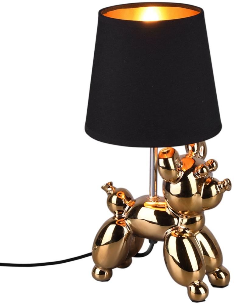 LED Hunde Tischleuchte, Keramik gold, Textil schwarz Bild 1