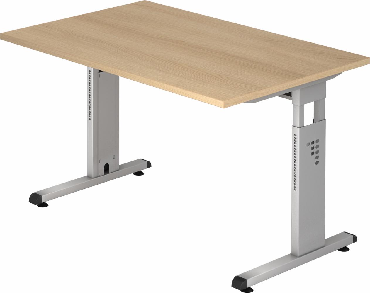 bümö höhenverstellbarer Schreibtisch O-Serie 120x80 cm in Eiche, Gestell in Silber - PC Tisch klein für's Büro manuell höhenverstellbar, Computertisch verstellbar, OS-12-E-S Bild 1