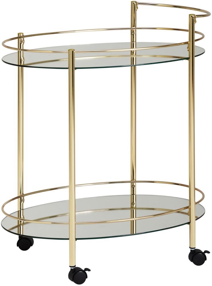 Kadima Design Goldener Servierwagen, Retro-Charme, 2 Glasplatten, rollbar, stabile Stahlkonstruktion, leicht zu reinigen. 67x46x79 cm Bild 1