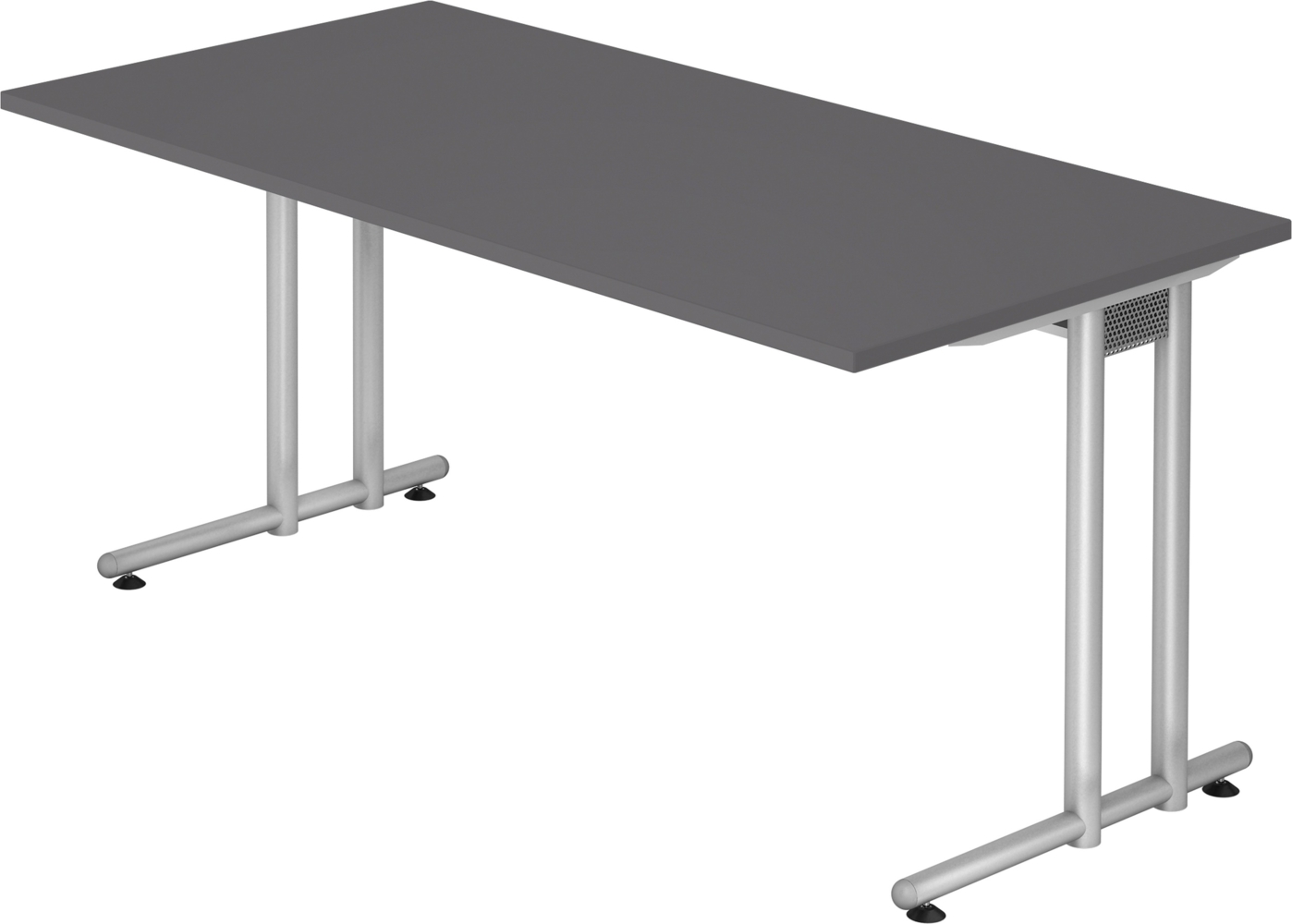 bümö Schreibtisch N-Serie 160x80 cm, Tischplatte aus Holz in graphit, Gestell aus Metall in Silber - PC Tisch, Computertisch für's Büro, Office Bürotisch, NS-16-G-S Bild 1