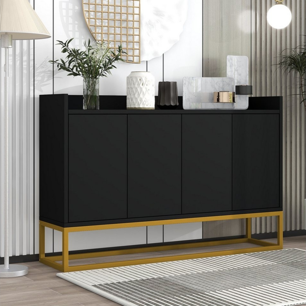 Furnishings Home Sideboard Sideboard mit 4 Türen, Schränke Kommode inkl. Gemusterte (für Esszimmer Schlafzimmer Wohnzimmer Flur, 120 x 30 x 80 cm Highboard), Küchenmöbel, mit stabilen Eisenrahmenbeinen Bild 1