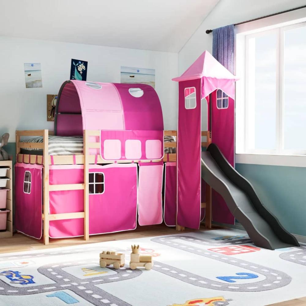 vidaXL Kinderhochbett mit Turm Rosa 90x200 cm Massivholz Kiefer 3309157 Bild 1