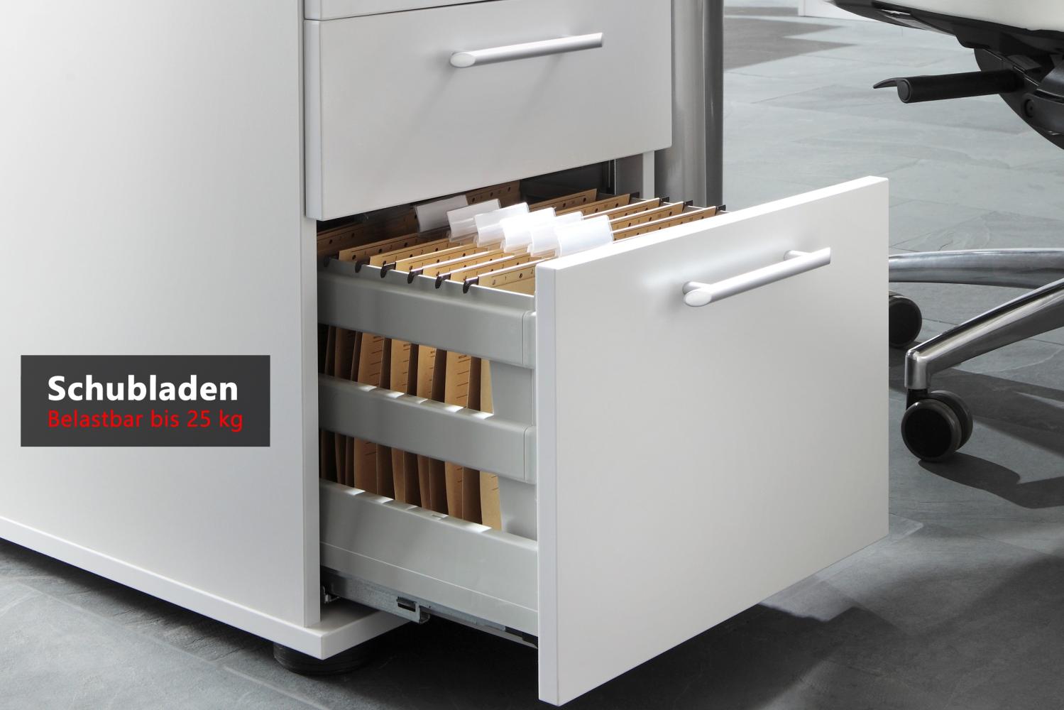 bümö® Standcontainer Office abschließbar mit Hängeregistratur & Chromgriffen in grau Bild 1