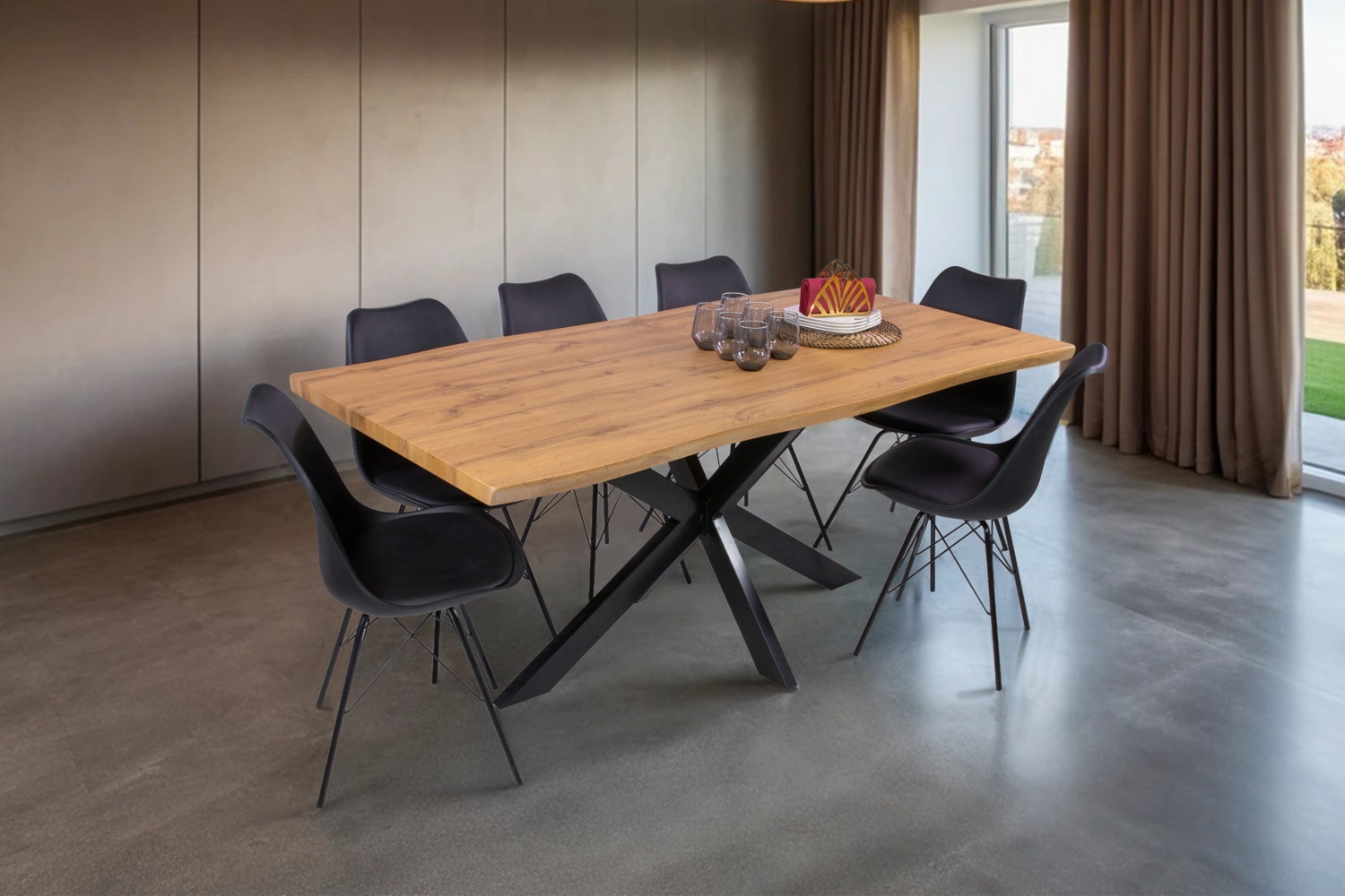 Esstisch Baumkante Holz-Optik Wildeiche 180 x 90 Spider-Gestell schwarz JOSY 142463962 Bild 1