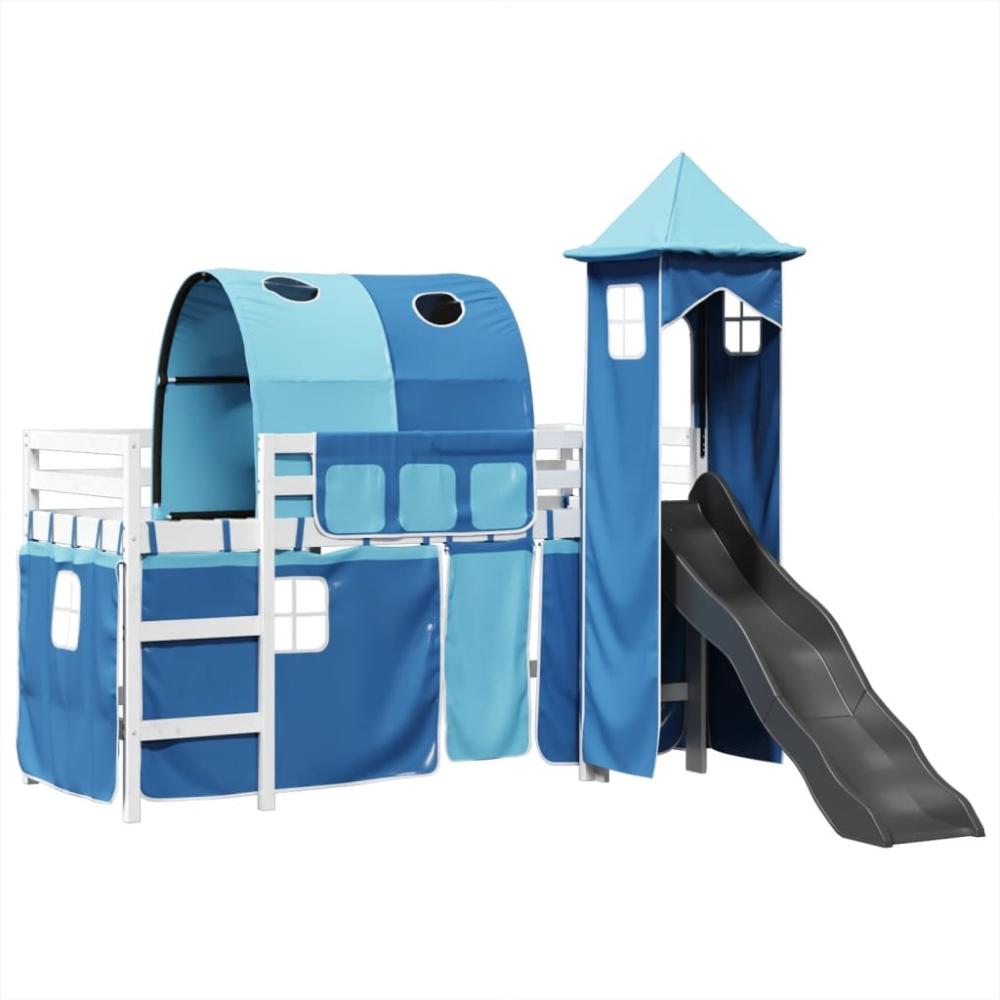 vidaXL Kinderhochbett mit Turm Blau 80x200 cm Massivholz Kiefer 3309150 Bild 1