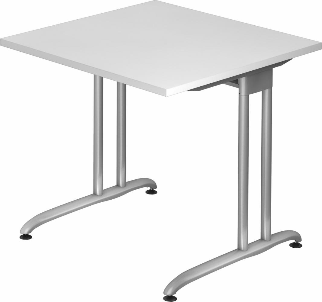 bümö Schreibtisch klein Serie 80x80 cm, Tischplatte aus Holz in weiß, Gestell aus Metall in Silber - PC Tisch, kleiner Computertisch für's Büro, Office Bürotisch, BS-08-W Bild 1