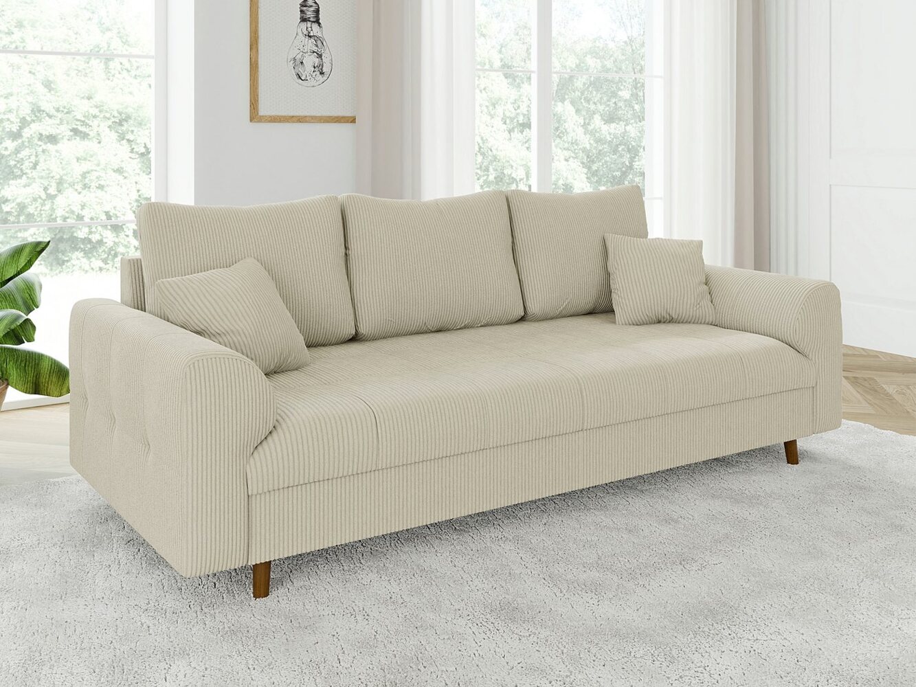 S-Style Möbel 3-Sitzer Sofa Zara mit Holzfüßen im skandinavischen Stil aus Cord-Stoff, mit Wellenfederung Bild 1