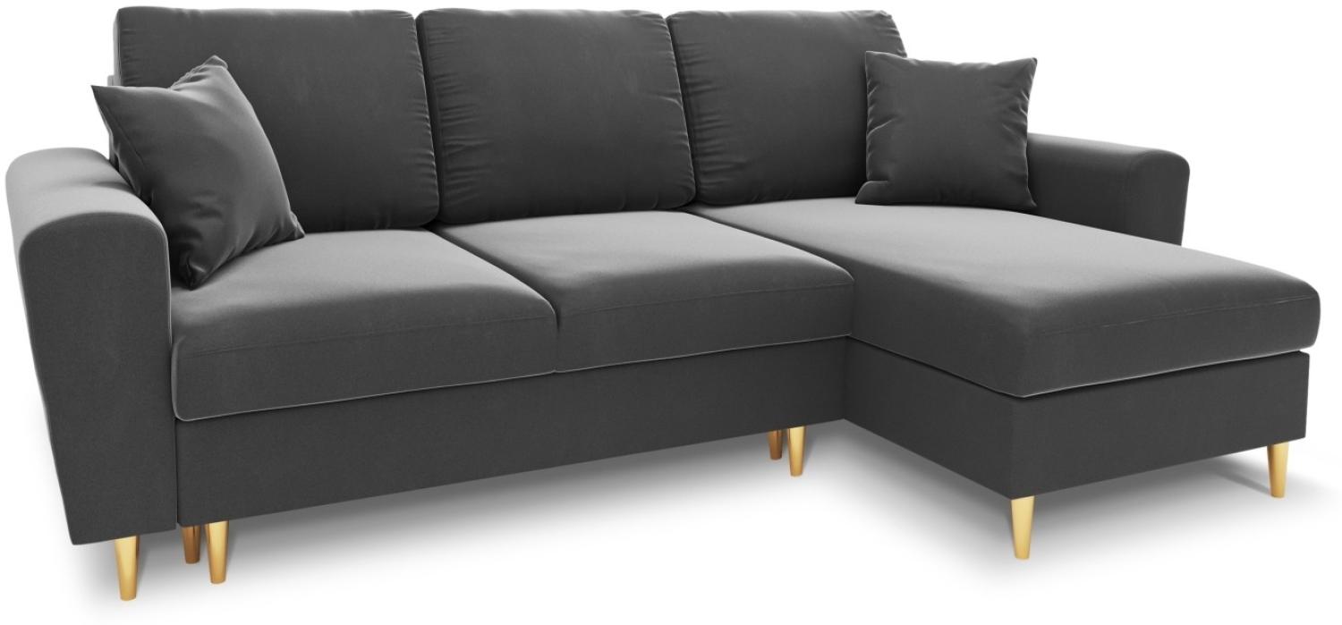 Micadoni 4-Sitzer Samtstoff Reversible Ecksofa mit Bettfunktion und Box Moghan | Bezug Light Grey | Beinfarbe Gold Metal Bild 1