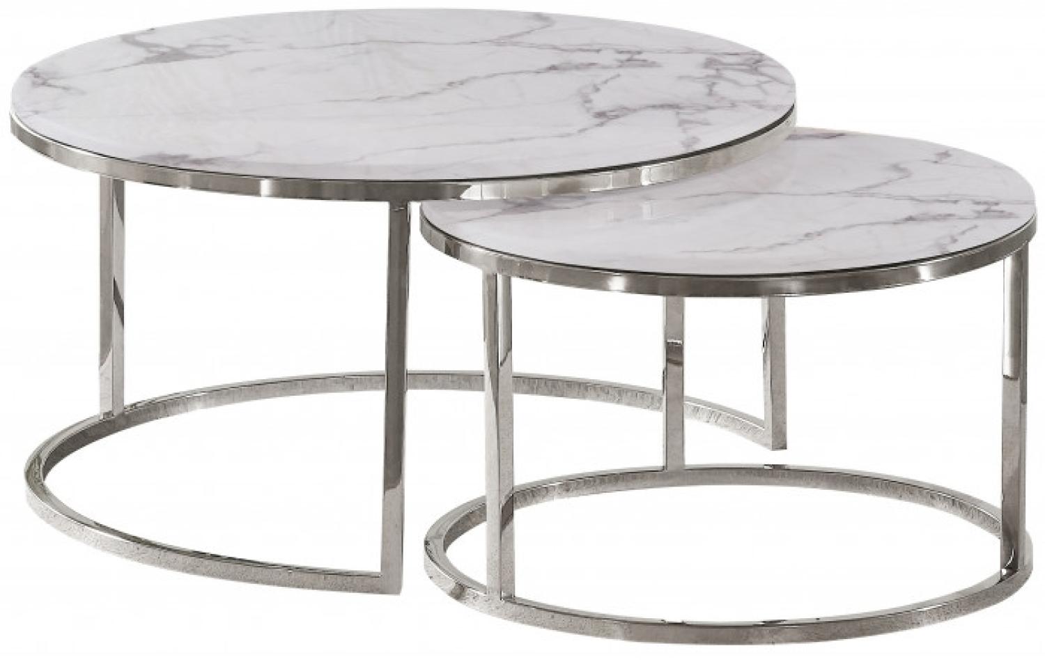 Sara Couchtisch Edelstahl Chrom silber Marmor Oberfläsche Weiß Bild 1