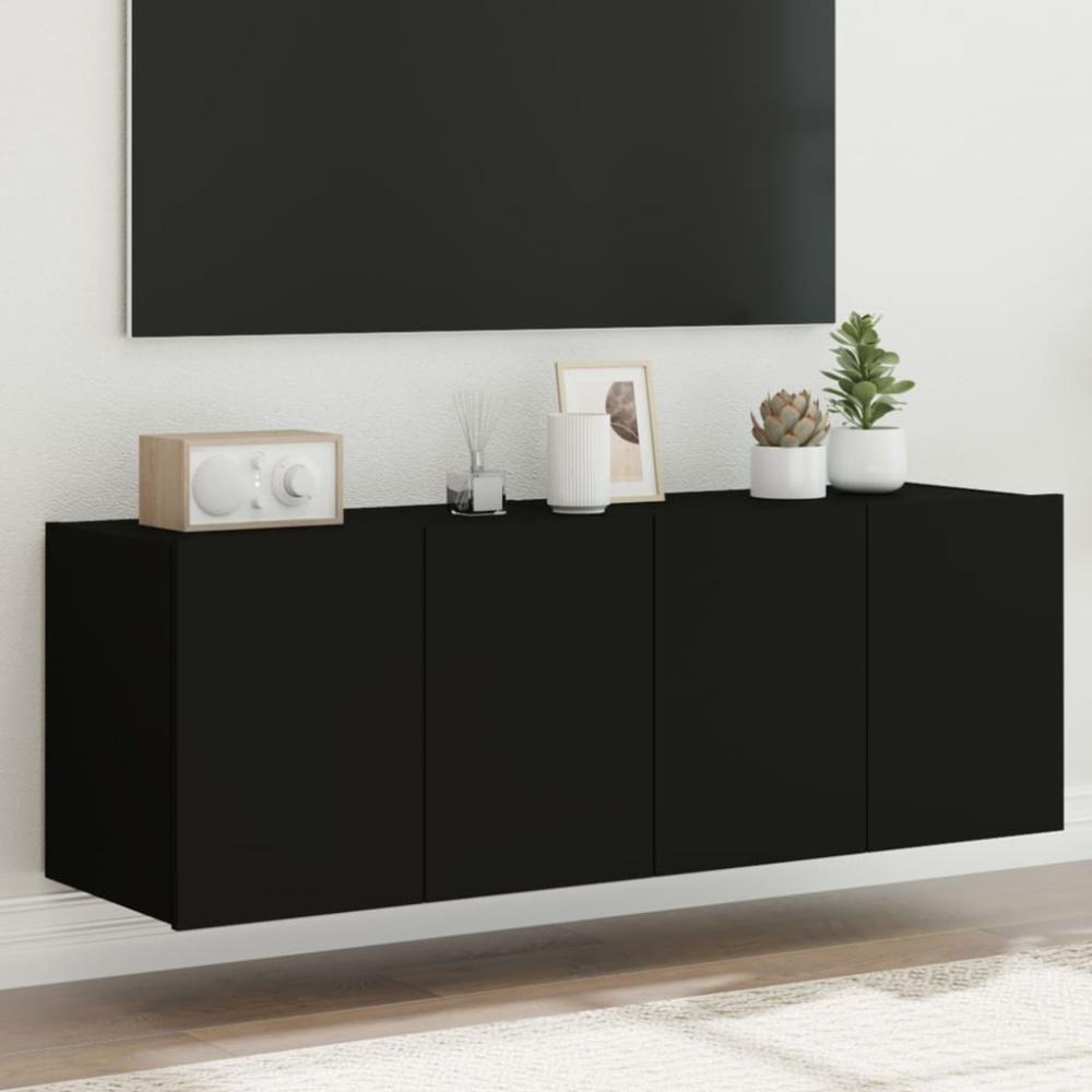 vidaXL TV-Wandschränke mit LED-Leuchten 2 Stk. Schwarz 60x35x41 cm 837305 Bild 1