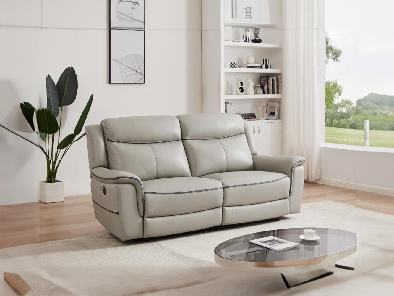 Vente-unique - Relaxsofa 3-Sitzer elektrisch - Leder - Hellgrau - ADELIO Bild 1