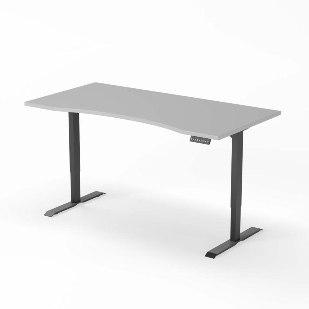 elektrisch höhenverstellbarer Schreibtisch CURVED 180 x 90 cm - Gestell Schwarz, Platte Grau Bild 1